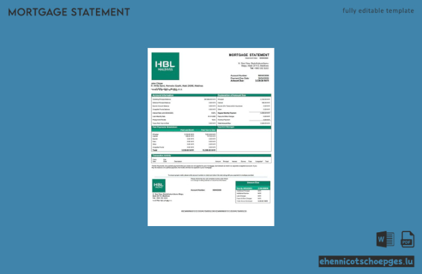 Maldives Habib Bank Limited (HBL) Hypothekenabrechnung – Beispiel-Word- und PDF-Vorschau